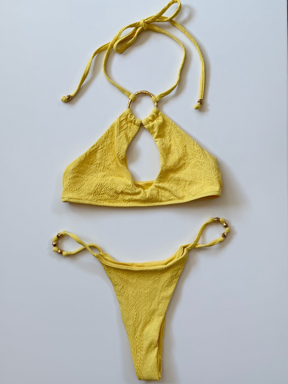 JMP The Label Monaco Soleil Yellow Paisley Textured Bikini Set Small